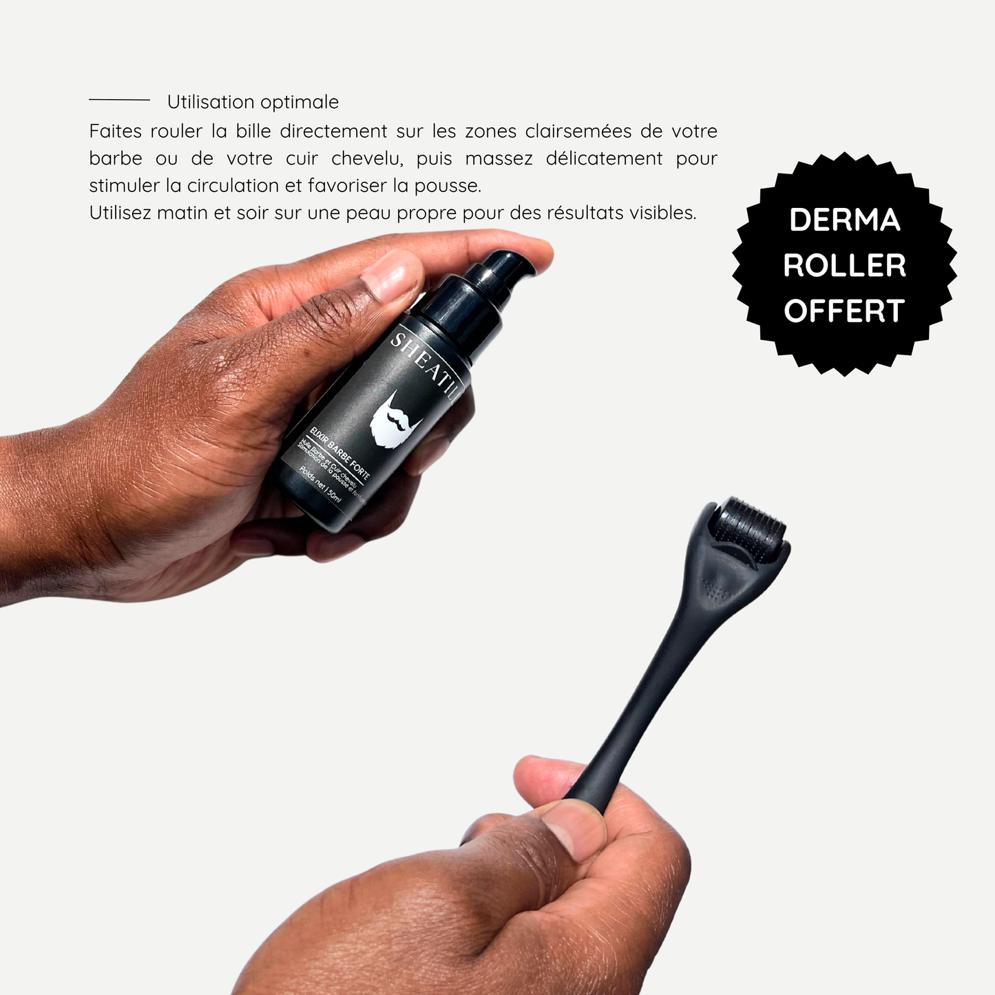 Élixir Barbe Forte – Huile barbe & cuir chevelu, derma roller offert