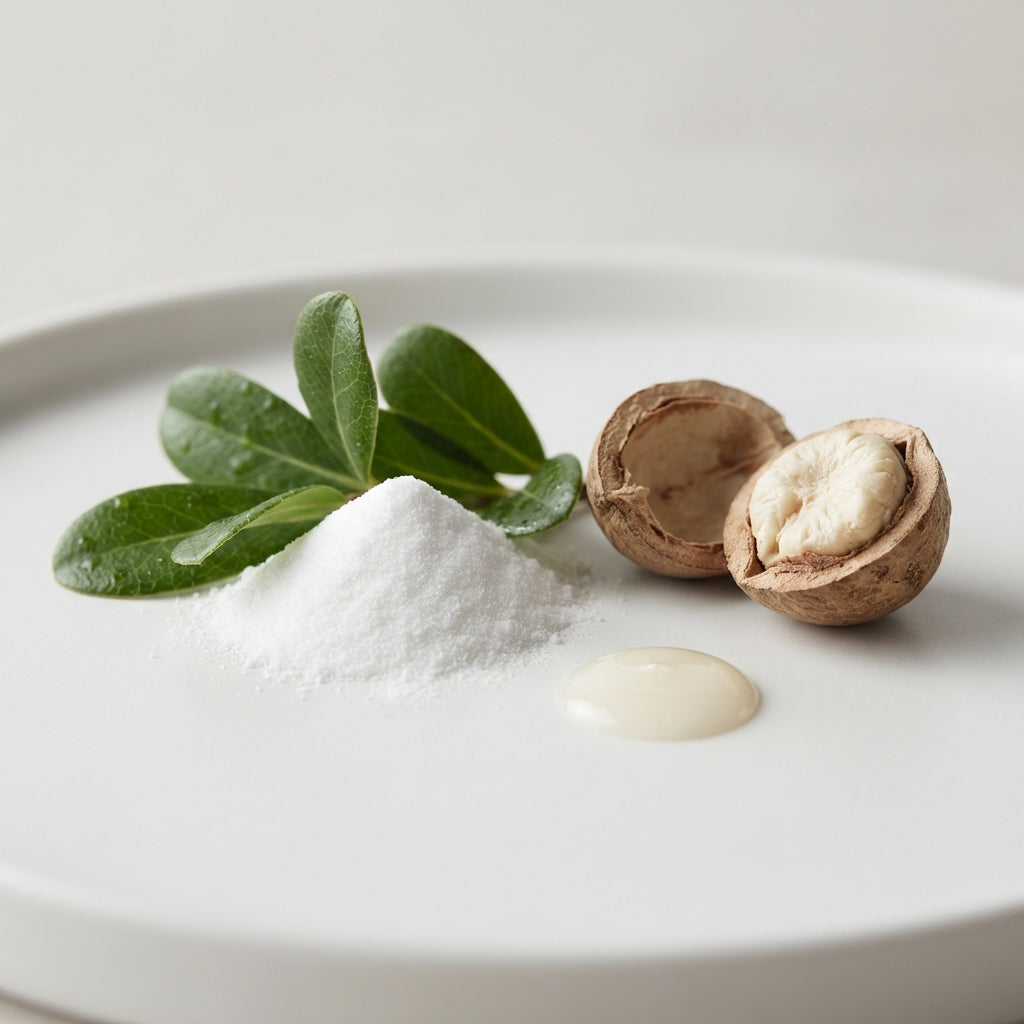 Alpha-arbutine en poudre, feuilles de busserole et noix de murumuru